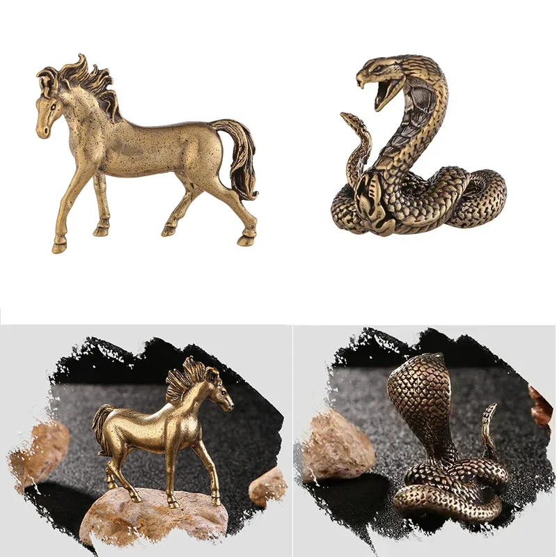 

Copper Antique Bronze Craft Cobra Statue Ornament Zodiac Snake Horse Miniature Figurines Desktop Decoration Lucky Accessories