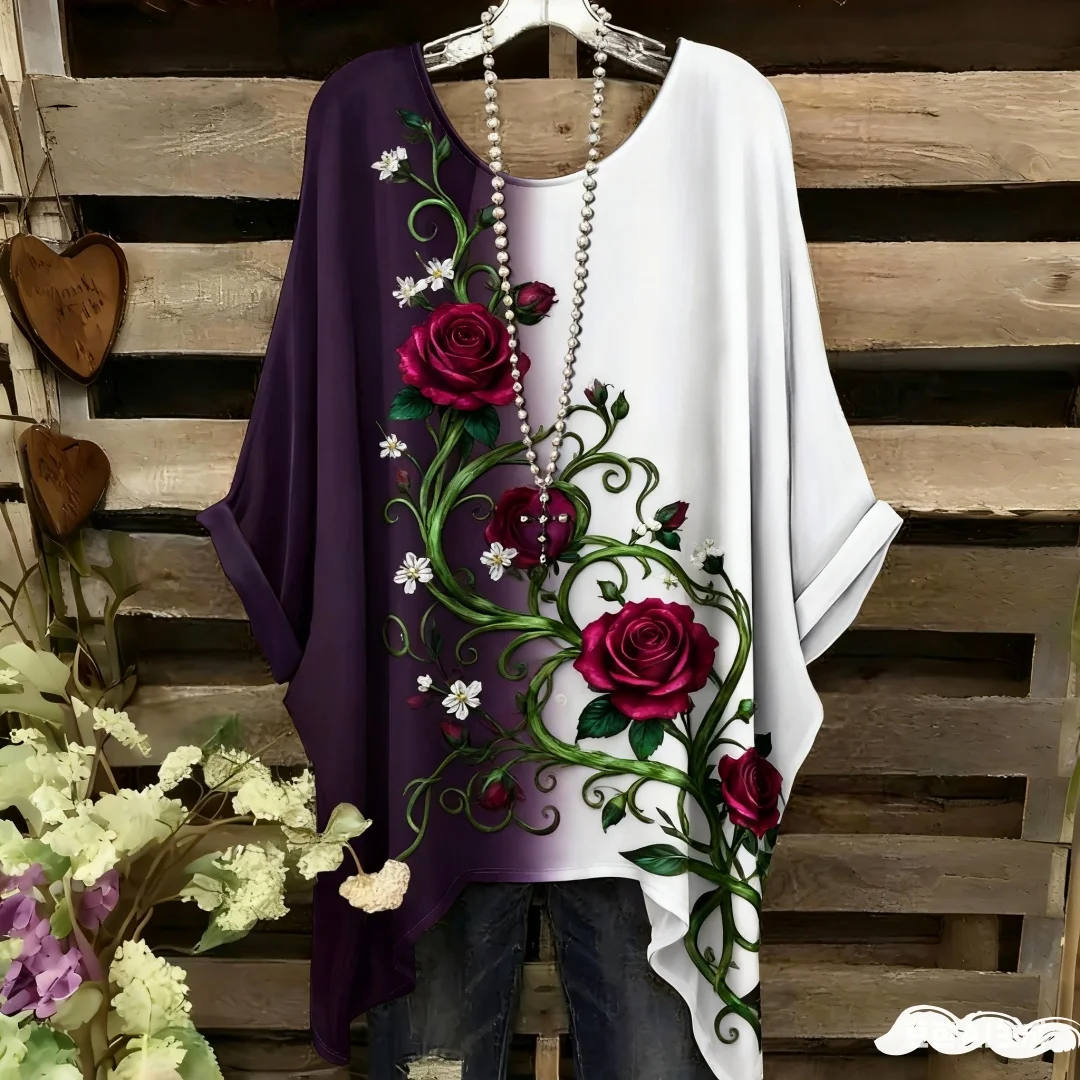 

Women's Bohemian Floral Print T-Shirt - Vibrant All-Over Colorful Design, Relaxed Fit Round Neck Woman T-Shirts Popular Clothes