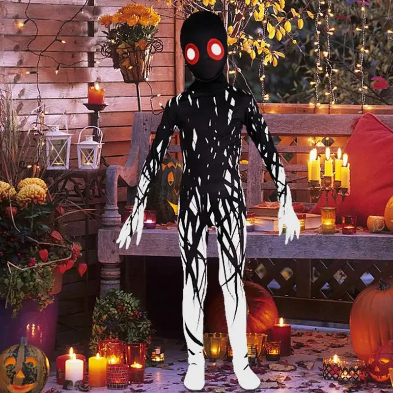 بذلة مطاطية قوطية للأطفال ، أزياء رعب جيدة التهوية ، زي احتفالي ناعم للعب الأدوار ، فستان