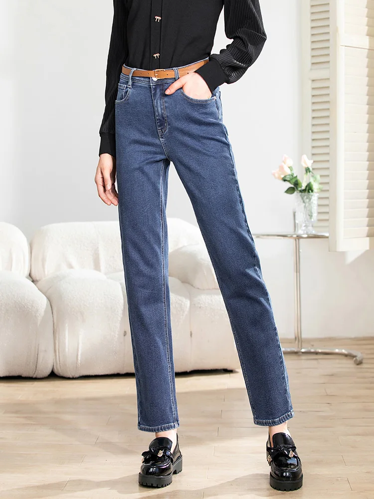 I BELIEVE YOU Slim Warm Jeans Women 2022 Autumn Winter Fleece Ankle-Length Denim Pants New Female Clothing Streetwear 2224164764