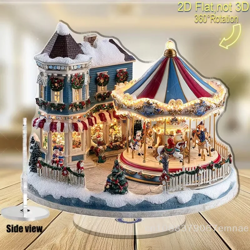 2D الاكريليك الشتاء دُولابٌ دَوّار مع 360 دوران سنو هاوس عيد الميلاد مهرجان سطح المكتب زخرفة ل 2026 عيد الميلاد نافيداد هدية حفلة #1