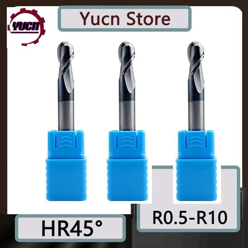 Ball Nose End Mill HRC45 2 Flute Tungsten Carbide Cutter CNC Bit R0.5 R0.75 R1 R1.25 R1.5 R1.75 R2 R3 R4 R5 R6 R7 R8 R9 R10