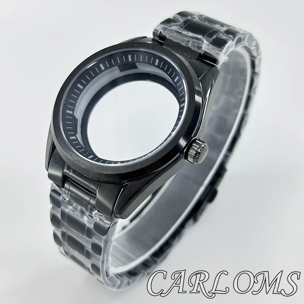 TOP 40mm NH34 NH35 NH36 4R35 4R36 NH38 NH39 NH70 NH72 Black Stainless Steel  Bracelet Watch Case Sapphire Crystal