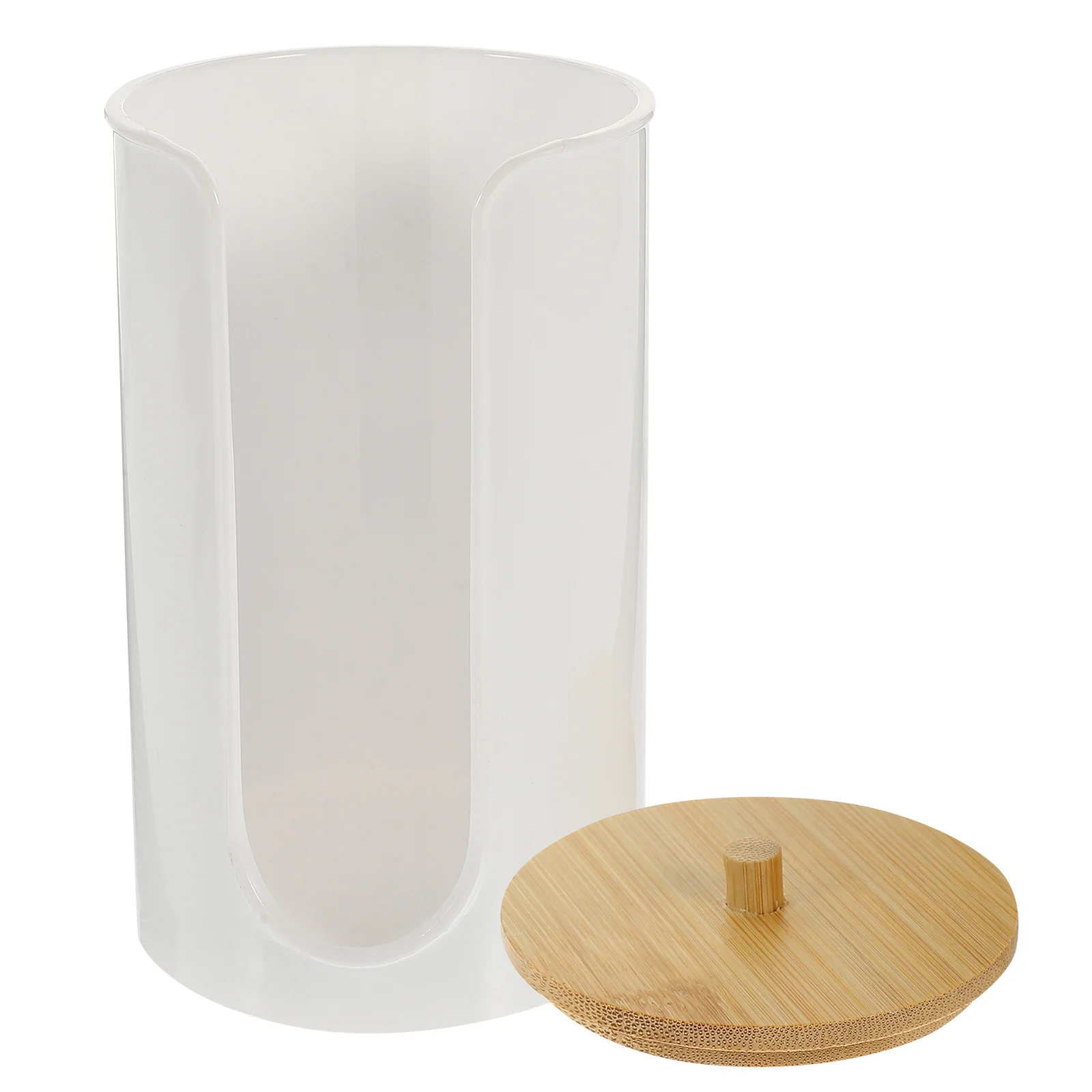 

Bathroom Cup Dispenser Bamboo Lid Clear Design Disposable Paper Mouthwash Cups Organizer for Home Hotel Easy Refill