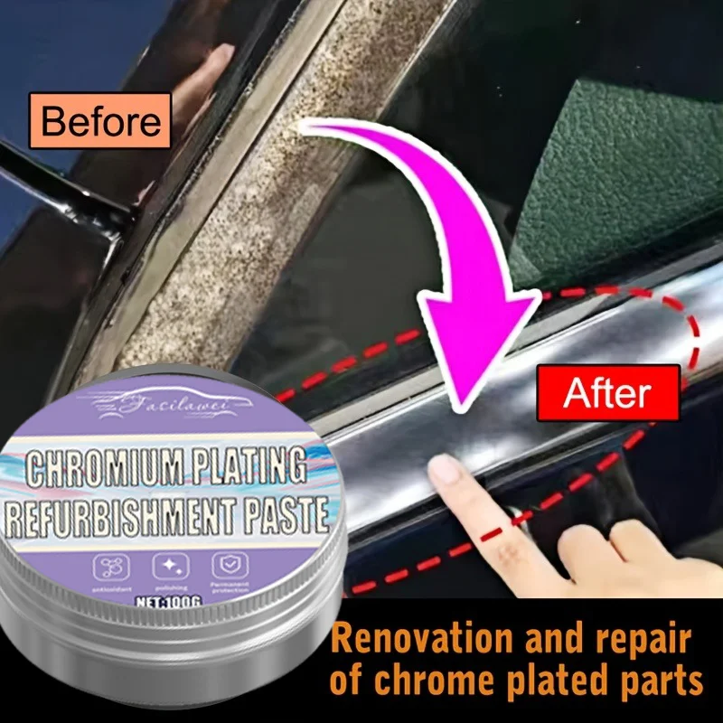 NOVA pasta de reparo de brilho cromado - pasta de reparo de arranhões para maçanetas de portas de carro, molduras de janelas e painéis de logotipo - 100g, detalhe de carro, C