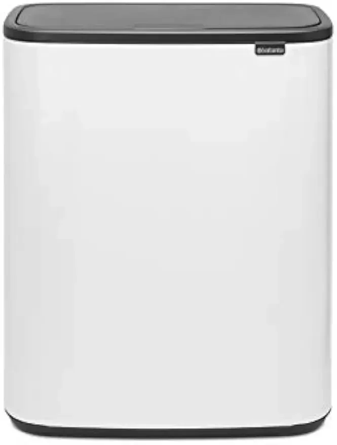 Brabantia Bo Touch Top Trash Can - 1 x 16 Gal Bucket (White) Soft Open/Close Kitchen Garbage & Recycling Can