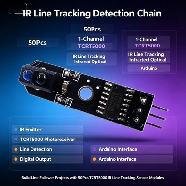 50Pcs TCRT5000 1-Way Line Tracker Module, IR Optical Sensor Probe for Arduino