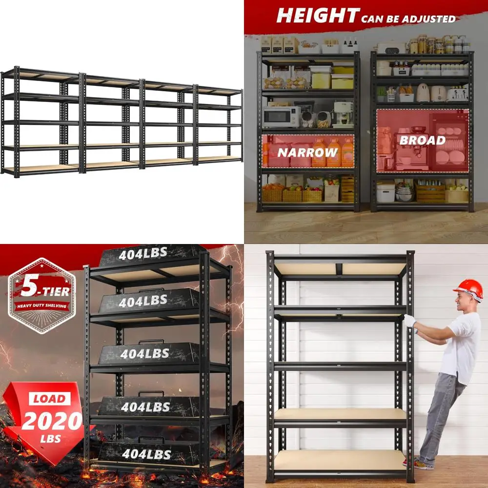 Prateleiras de garagem ajustáveis e resistentes de 5 camadas para armazenamento e racks utilitários, maximizando a eficiência do espaço