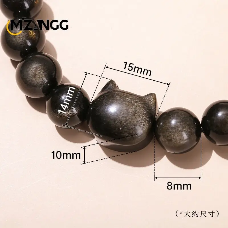 Natural Obsidian Bracelet Gold and Silver Obsidian Cat PiXiu Beads Strings Hand-carved Luxury Jewelry Lucky Amulet Men and Women