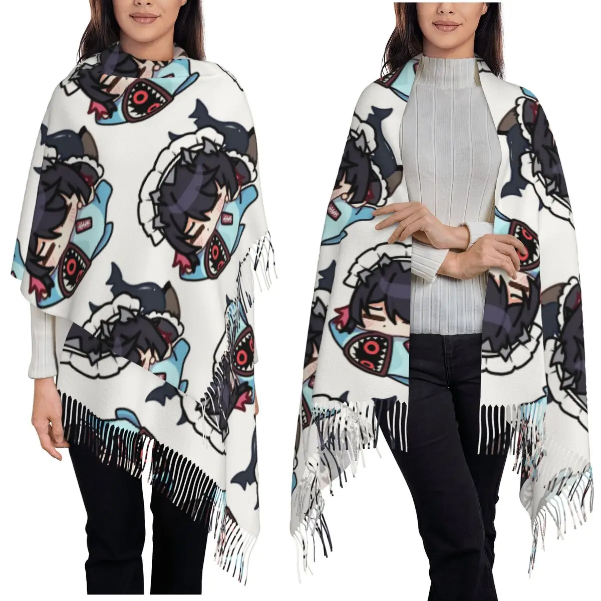 Ellen Joe Guzi's Animation Zenless Zone Zero Anime Tassel Scarves Women Soft Warm Shawls and Wraps Large Fall Winter Shawl Wrap