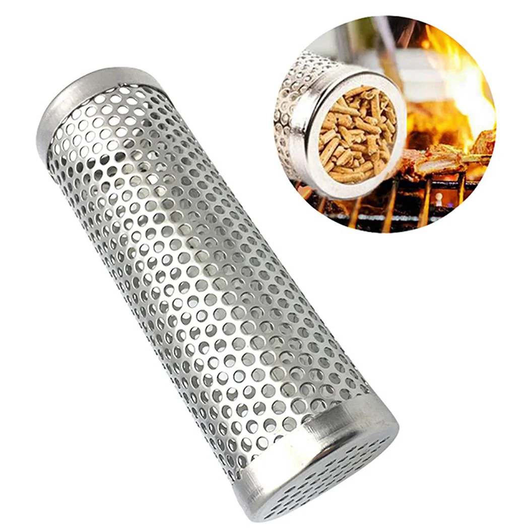 Stainless Steel BBQ Smoker Grill Tube Perforated Mesh Smoker Tube Filter Gadget Generator Pellet Smoking BBQ Accessories Tools