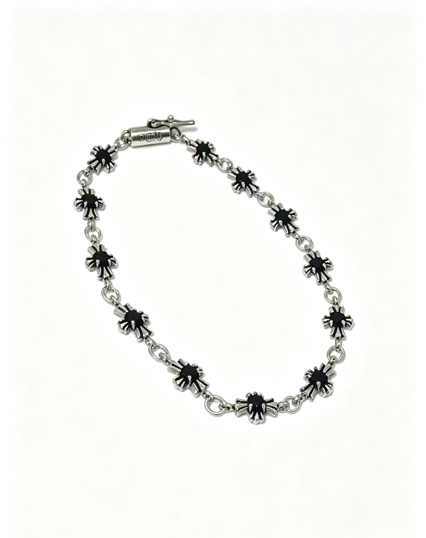 S925 sterling silver punk black cross flower couple retro old versatile bracelet personalized European and American jewelry