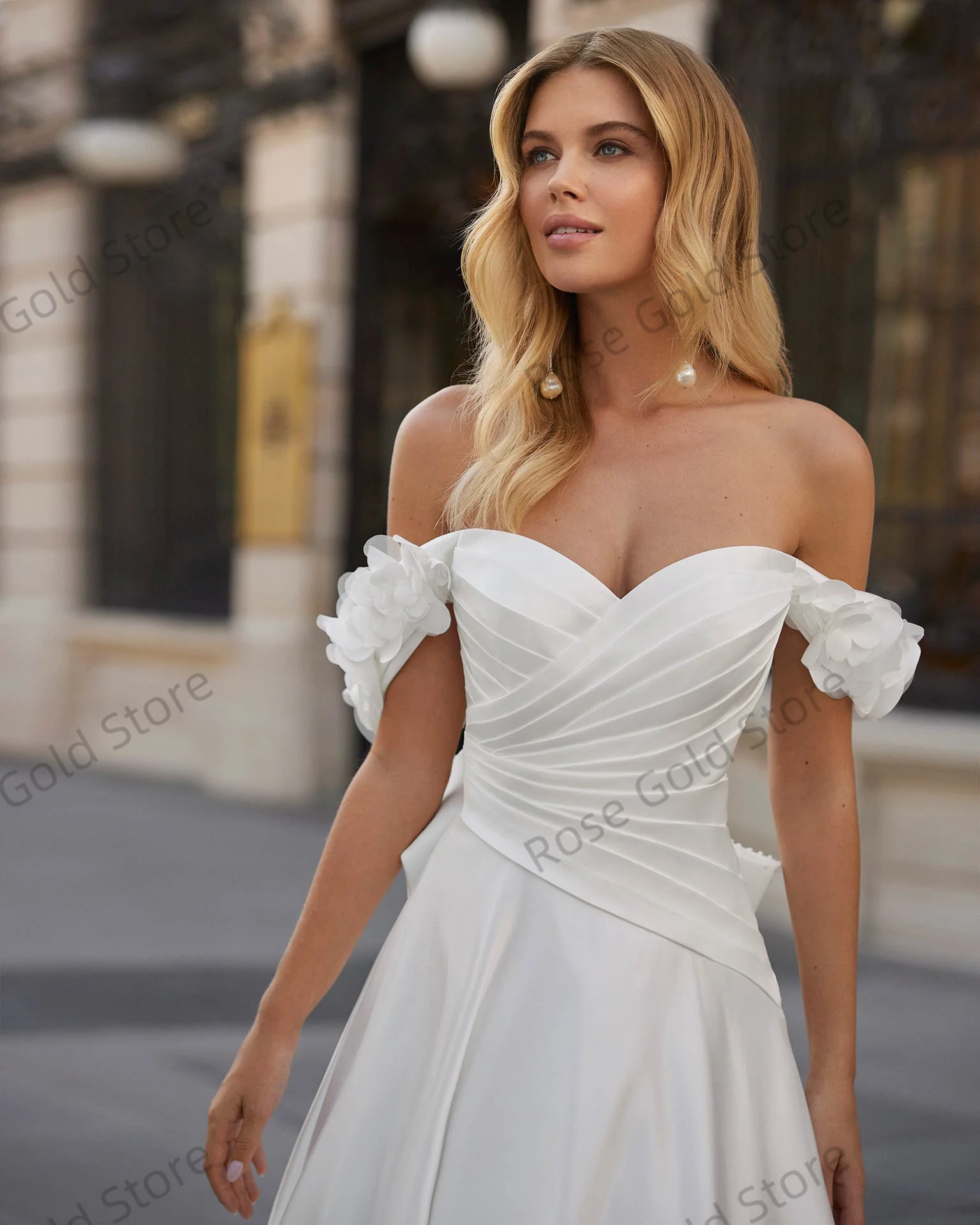 Rose Modest Wedding Dress for Women A Line Off Shoulder Vestido de Novia Elegant White Flowers Appliqued Bridal Gowns Customized