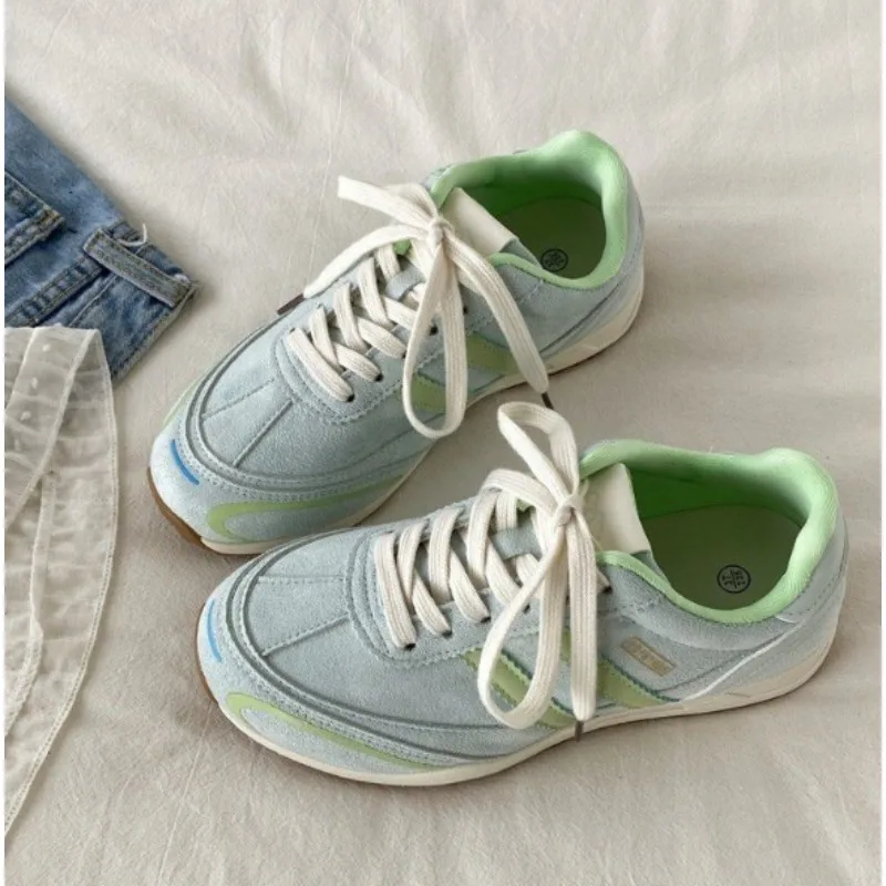 Ladies Fresh  Block Retro Sneakers Low‑Top Lace‑UpFlat Shoes, Stylish LightweightFootwear For Daily CommuteStreet CasualMatching