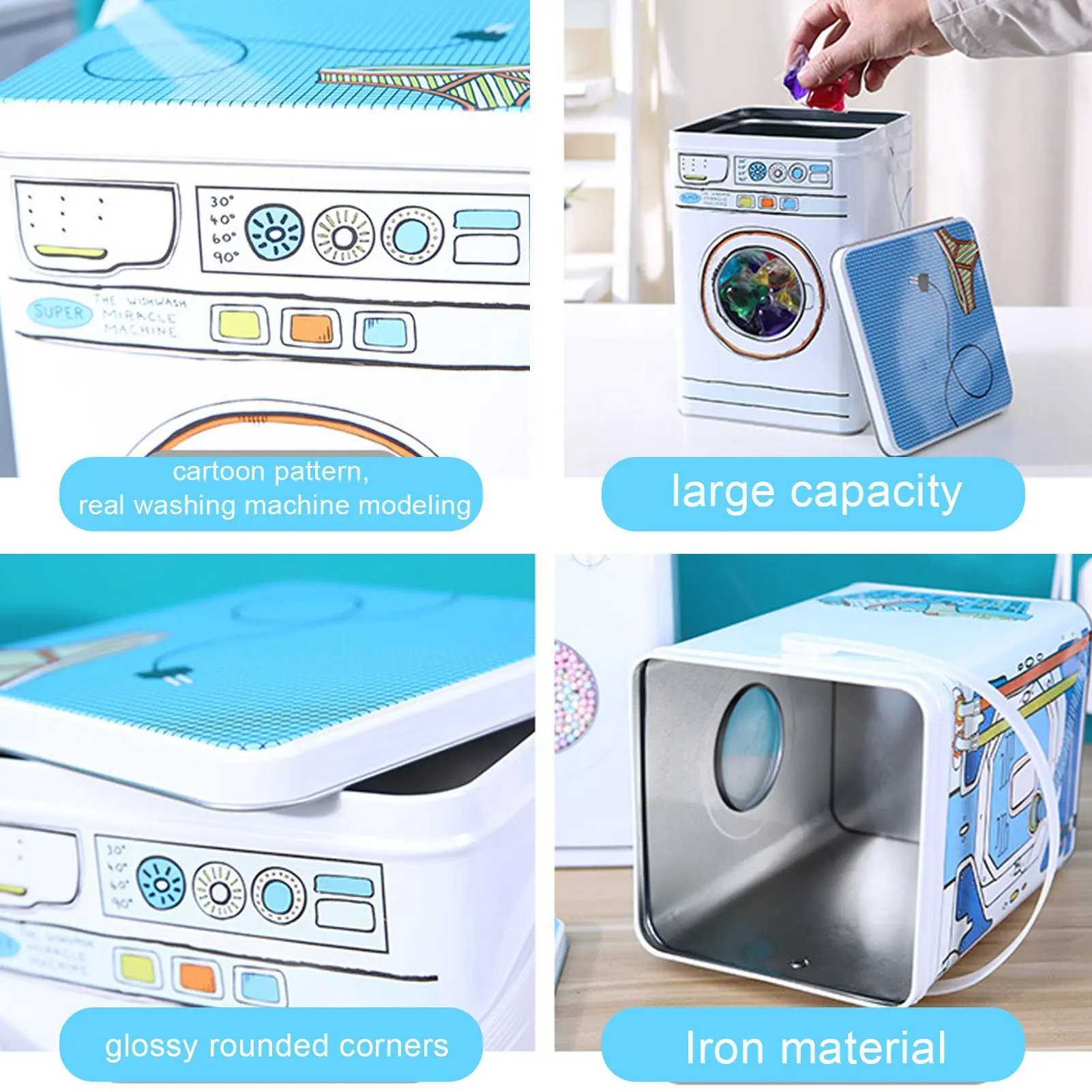 Powdered Laundry Detergent Container with Lid Large Capacity Washing Machine Modeling with Perspective Window for Storage