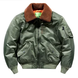 Fashionable men's autumn and winter solid color trendy pilot jacket men's warm and cold proof lapel top men's casual loose jack