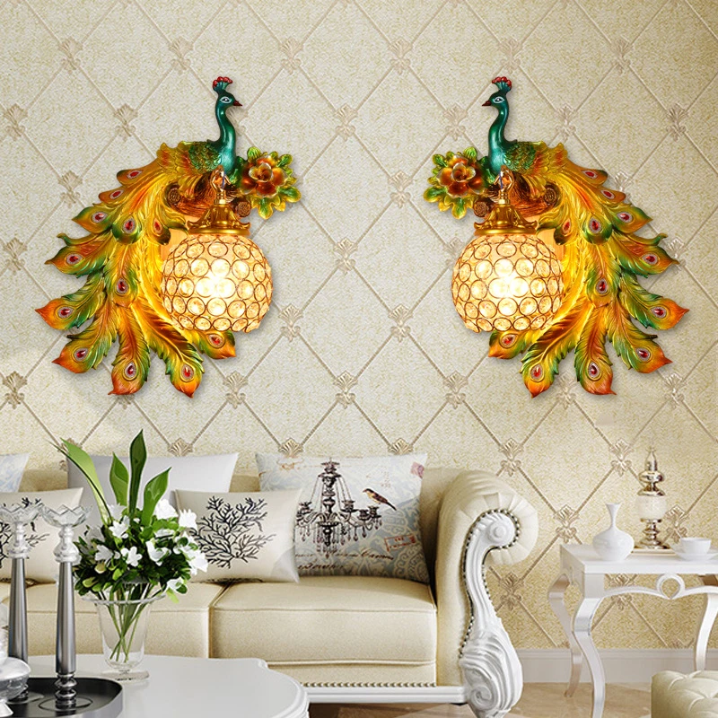3000k European Retro Peacock Wall Lamp, Bedroom, Living Room, TV Wall, Hallway, Artistic Wall Lamp, Decorative Lighting Fixture