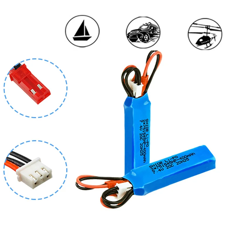 7.4V 400mah Lipo Battery For P929 P939 K969 K979 K989 1/28 Remote Control Car Spare Parts RC Car 2S 7.4V Battery JST Plug