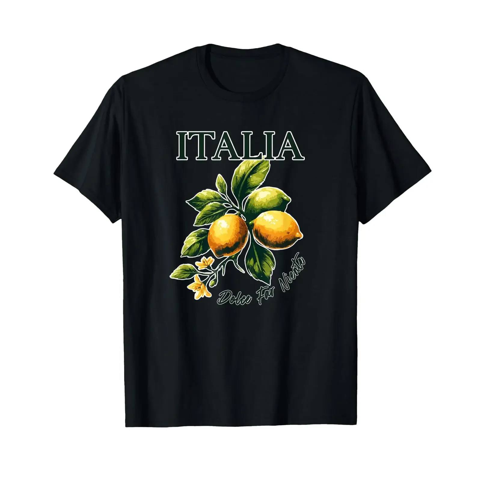 Camiseta Italia Lemon Italy Dolce Far Niente negra vintage, ligeramente lavada, estilo streetwear, unisex, transpirable, con gráfico, informal