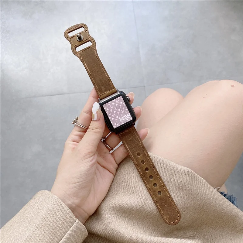 New Design Vintage Genuine Leather Strap for Apple watch Series 7/se/6/5/4/3/2/1 (38mm 41mmm 42mm 44mm 45mm 40mm) design