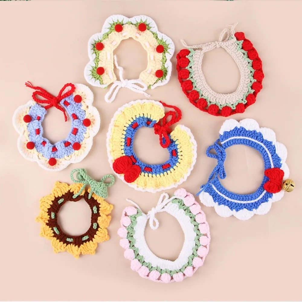 Handgewebter gestrickter Schal für Haustiere, verstellbar, weich, für Haustiere, Halstuch, Haustierhalsband