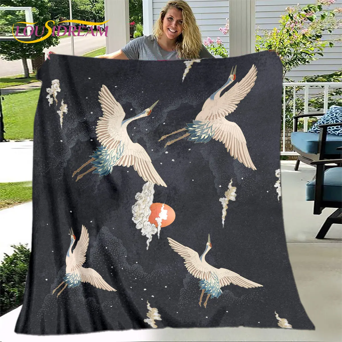 

3D Classical Chinese Crane Blanket,Flannel Blanket Throw Blanket,Warm Blanket for Home Living Room Bedroom Beds Sofa Picnic Kid