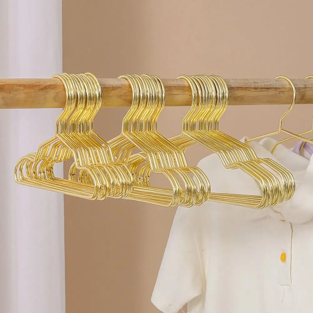 10pcs New 15/20/25cm Clothing Hangers Small Golden With Grooves Wardrobe Hanger Space Saving Metal Drying Rack Baby Clothing