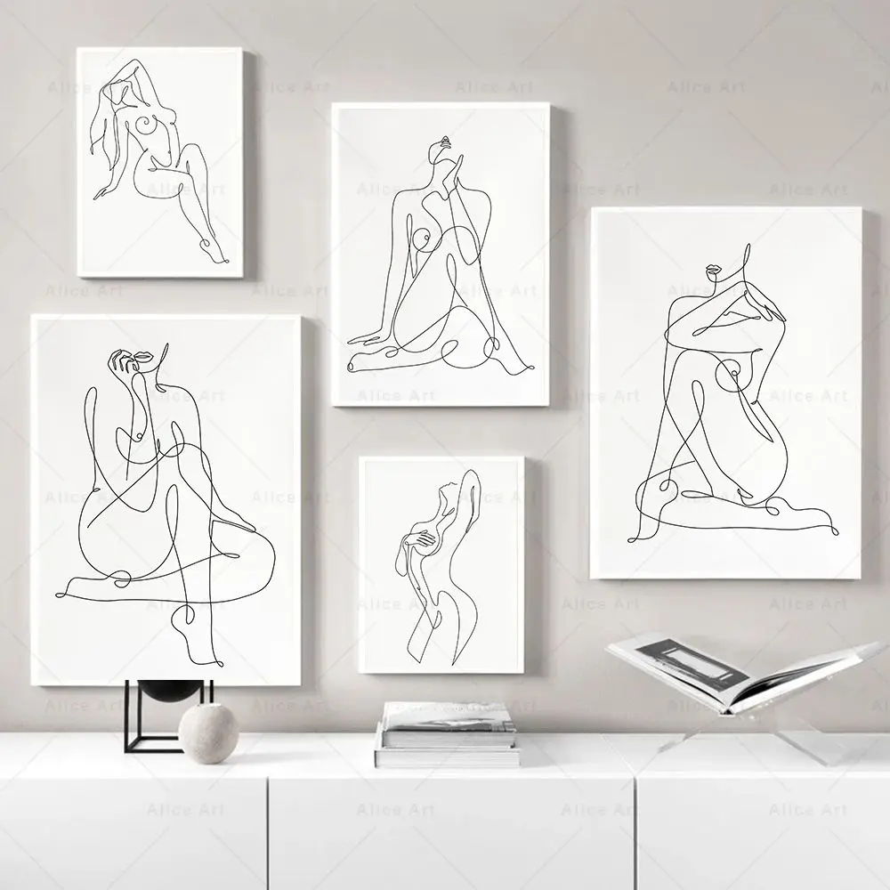 Abstract Woman Line Drawing Poster Sexy Yoga Girl Canvas Painting Female Nude Nordic Minimalist Wall Pictures Print Home Decor