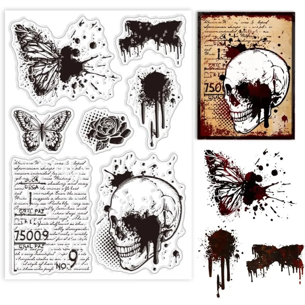 Butterfly and Skeleton Clear Stamps for Cards Making Scenery and Animals Clear Stamp Seals Transparent Stamps for DIY Making Kit