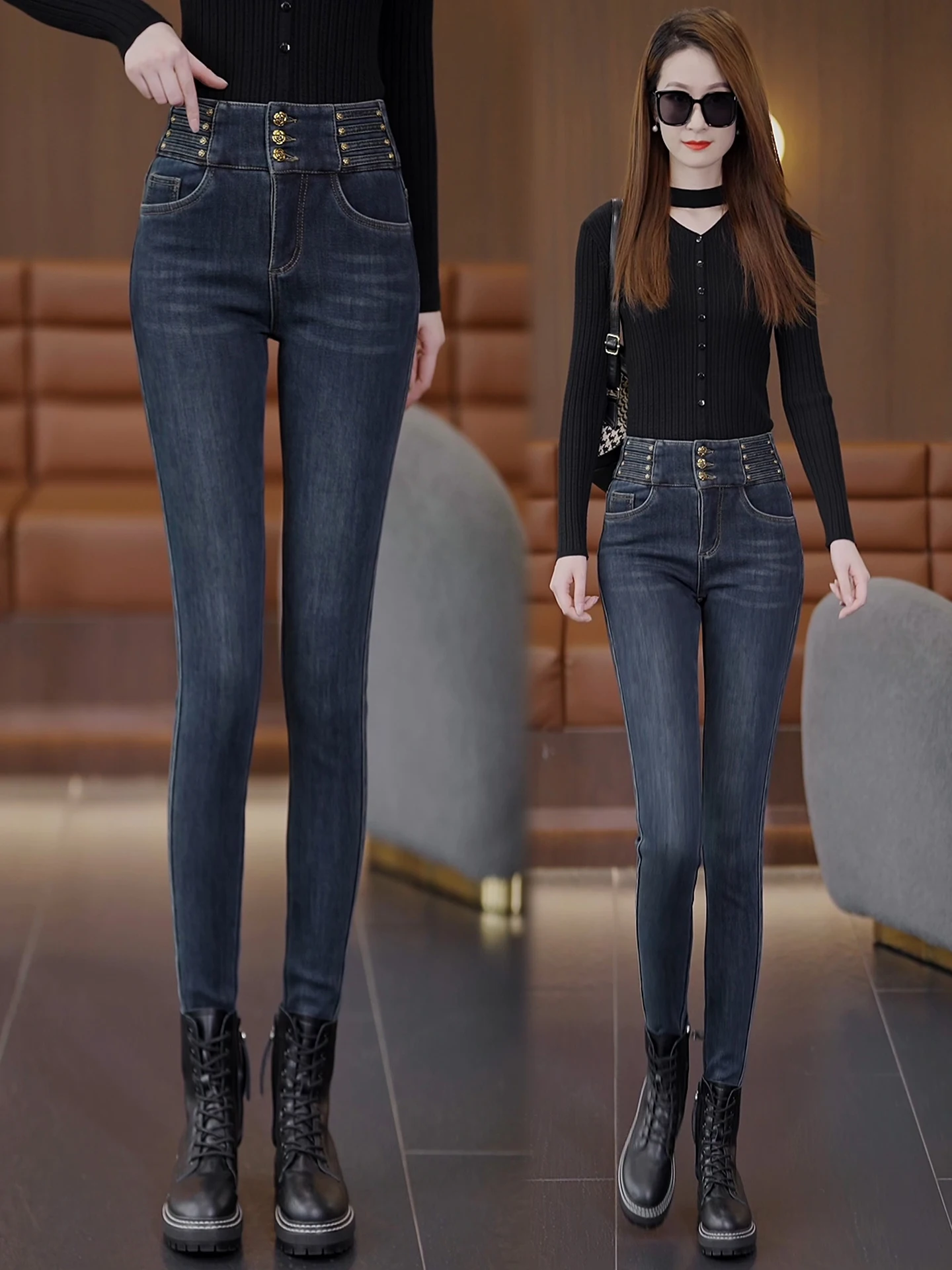 

Women's High Waist Fleece Lined Thickened Skinny Jeans Autumn Winter New Style Casual Slimming Outerwear Base Layer Pencil Pants