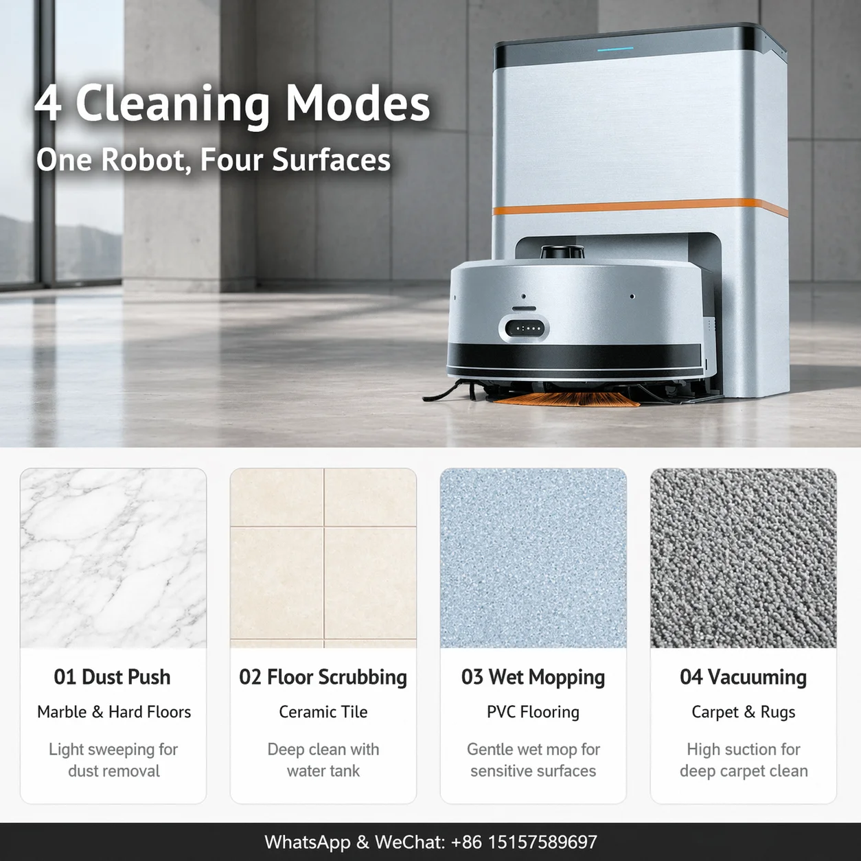 Commercial Cleaning Robot 4-in-1 Vacuum Mop Scrubber Auto Dust Collection Station L4 LiDAR Navigation 300-700m²/h Self-Charging