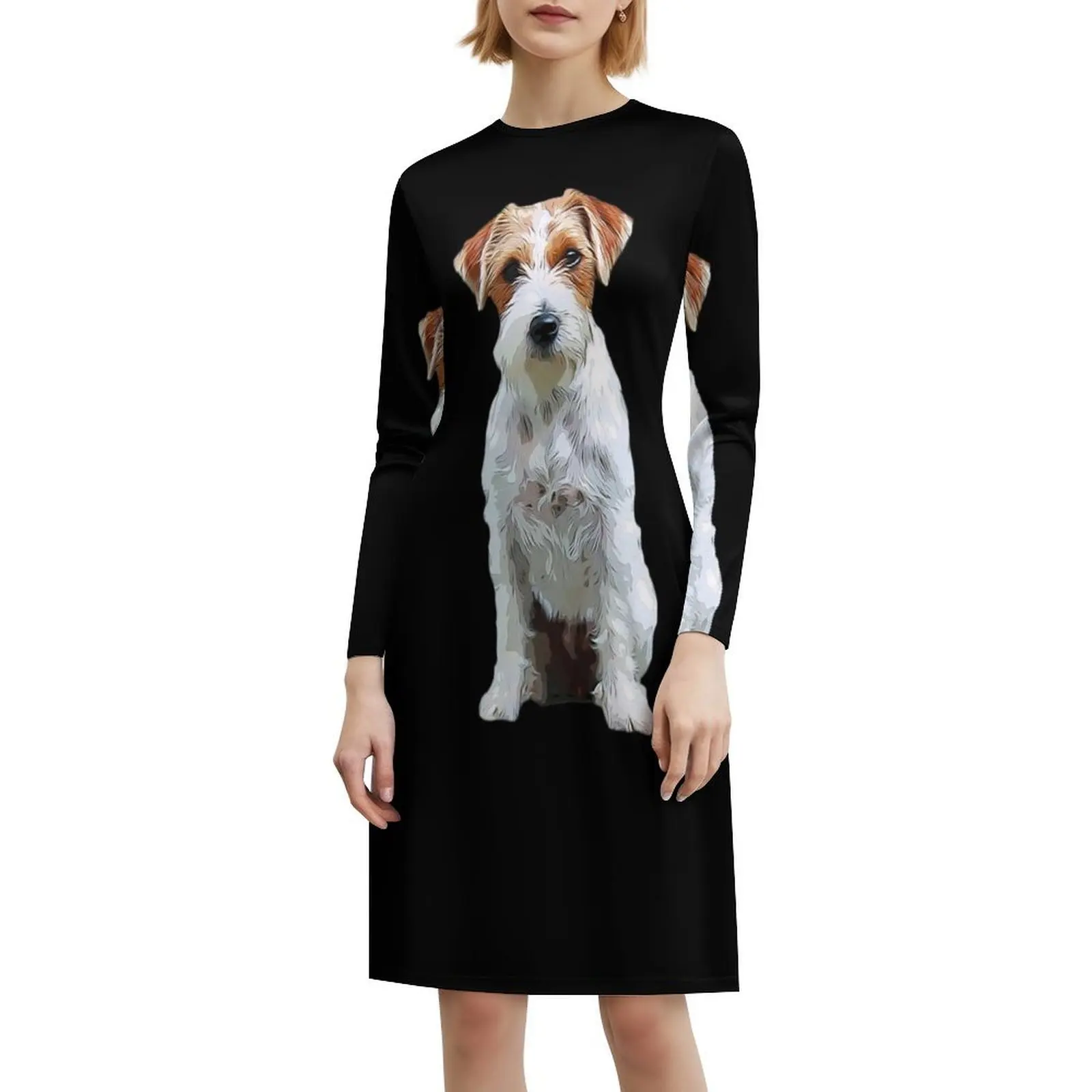 Jack Russell Terrier abrigo áspero estilo Preppy Mini vestido para mujer corte en A vestido de día Casual holgado Jack Russell Terrier Jack