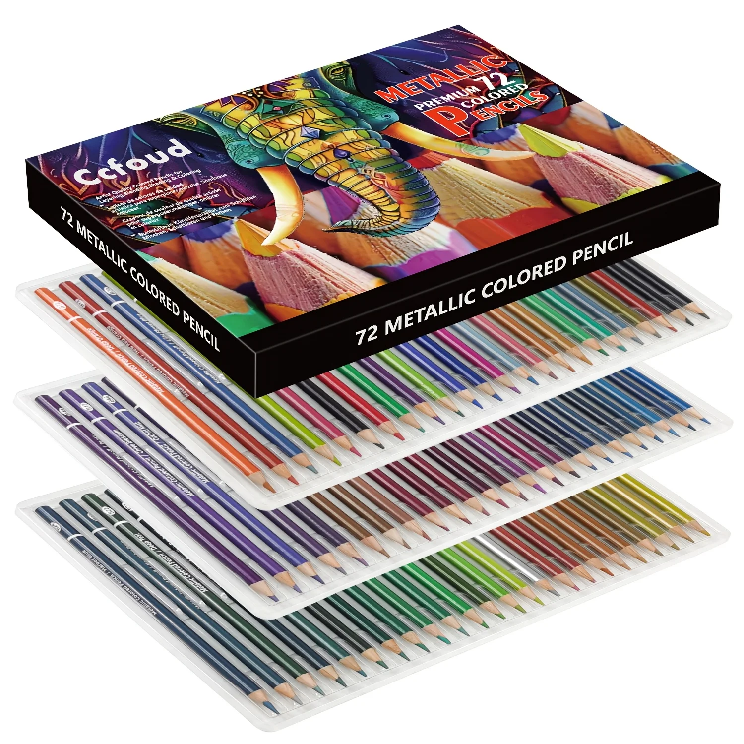 Ccfoud 72 Metallic Colored Pencils for Adult Coloring, Soft Core Coloring Pencils with Vibrant Color, Ideal for Artists Drawing