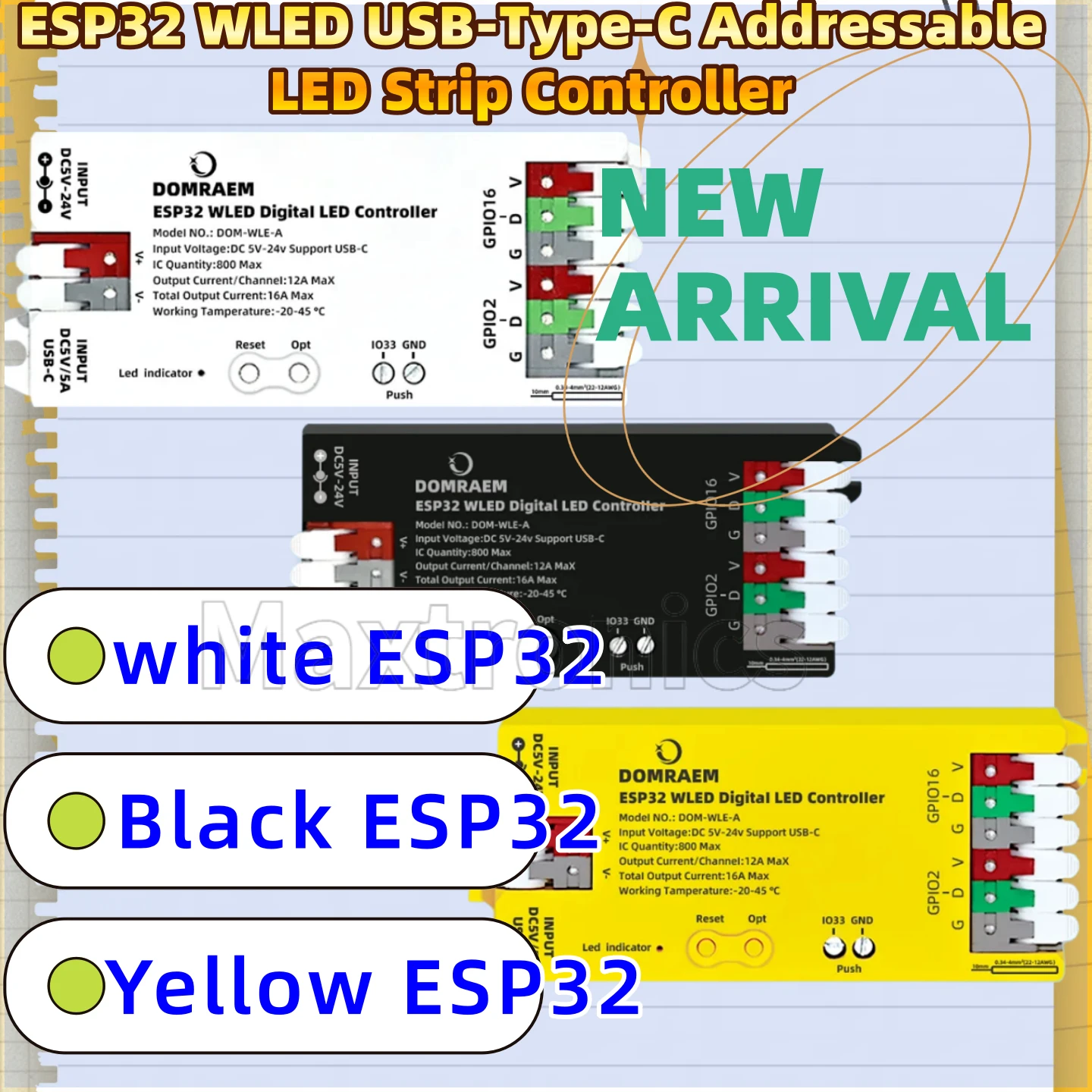 HOT ESP32 WLED USB-Type-C Addressable LED Strip Controller  DIY WS2811 WS2812 WS2812B WS2814 DC5-24V 16A Max ～0.5W Standby