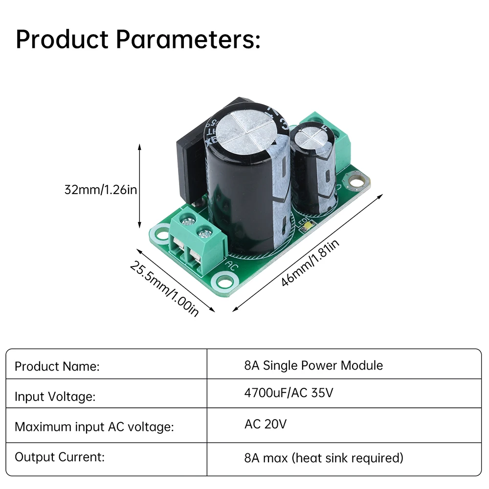 

Single Power Module Rectifier Filter Board Unregulated Power Supply Board Aamplifier Maximum Current of 8A per Power Board
