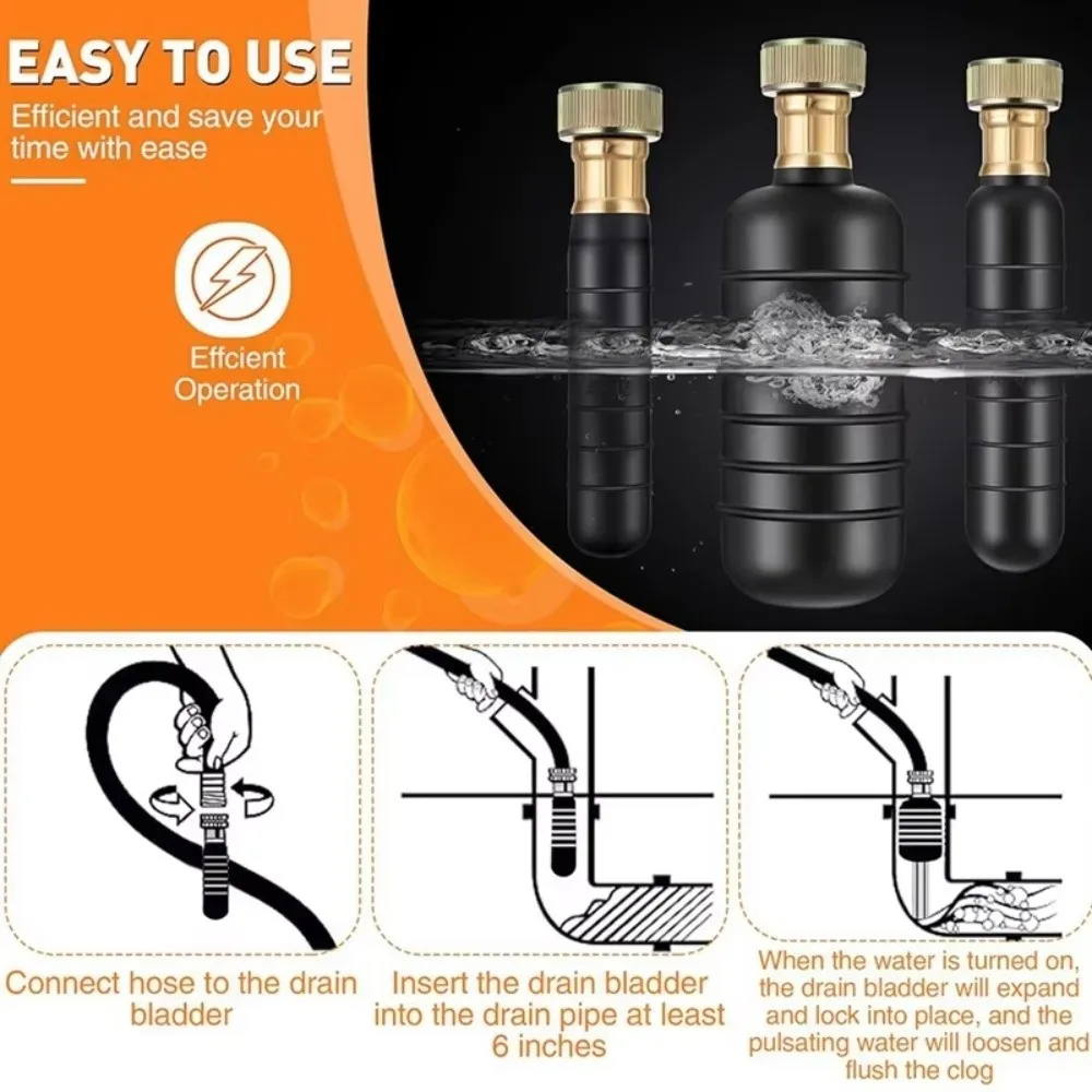 

Durable Rubber Drain Bladders Multi Functional Sewer Line Drain Pipe Cleaner Water Pressure Unclog Main Drain Kitchen Sinks