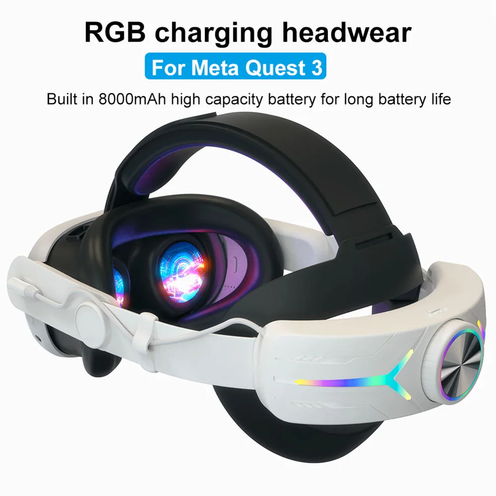 RGB قابل للتعديل VR عصابة رأس 8000mAh قابلة للشحن حزام الرأس الملحقات الراحة تقليل ضغط الوجه لسماعة ميتا كويست 3