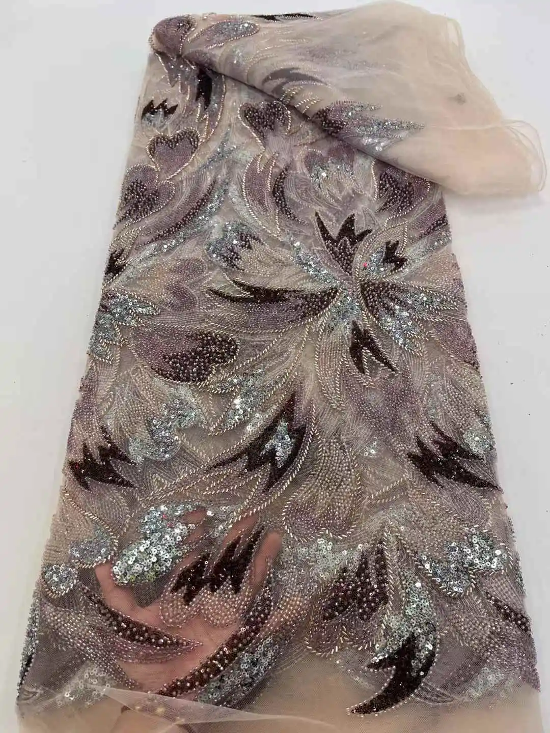 2025 Fashion French Embroidery Beaded Lace Fabric African Nigerian With Sequins Lace Fabric For Wedding Dress