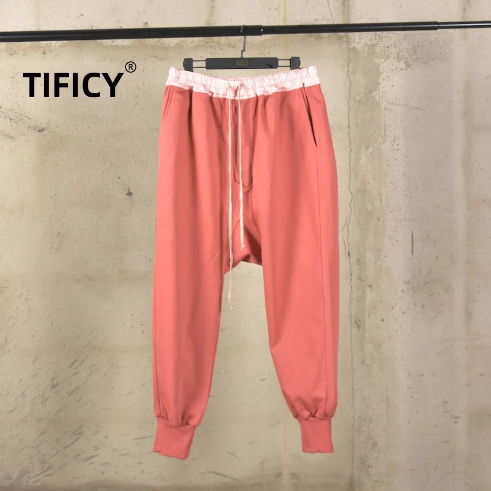 Dark RO Pure Cotton Pant Men's Spring and Autumn Elastic Waist Harem Leg Tied Casual Pants Thick Loop Women's Pants