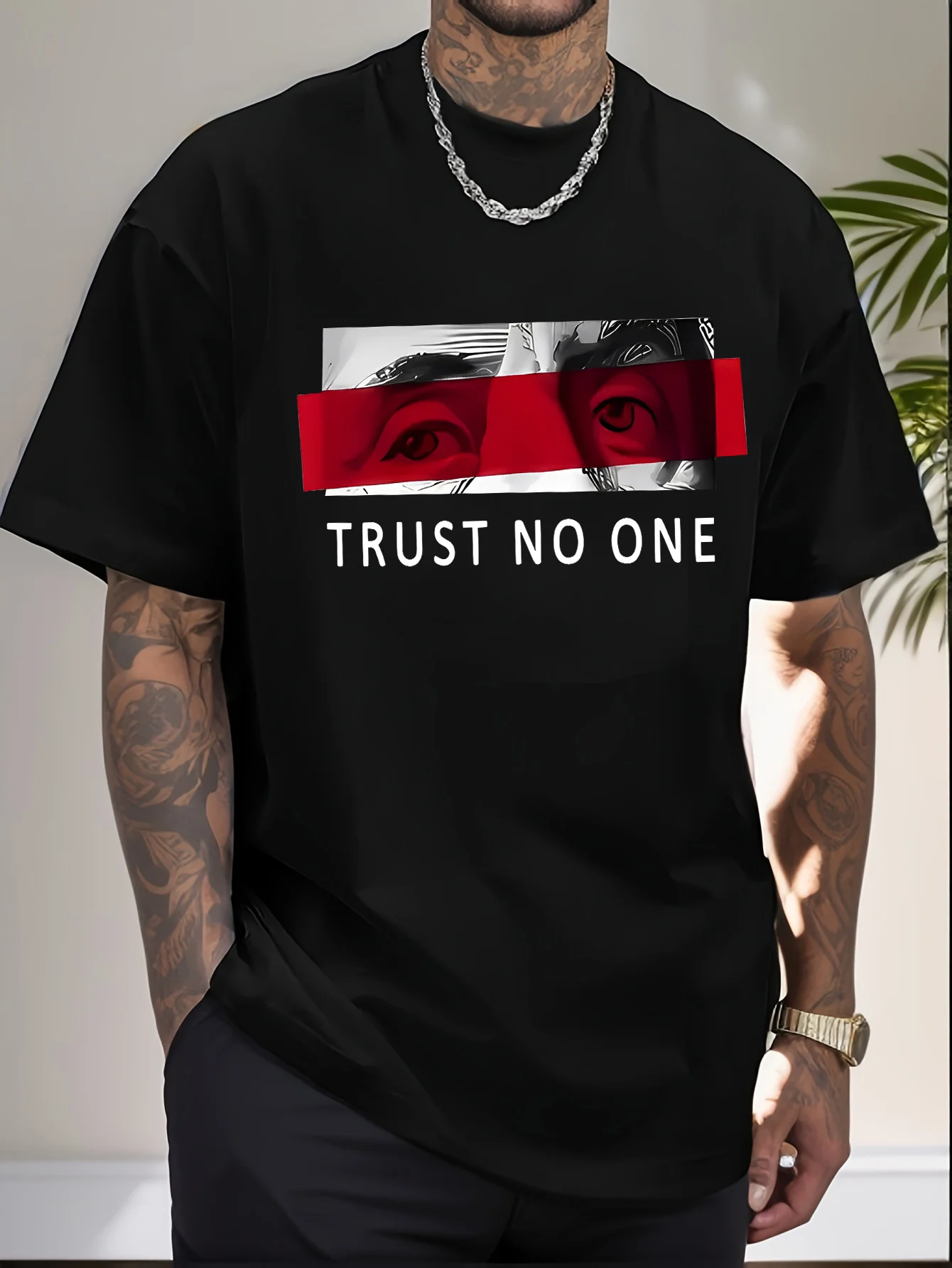 

Men's Cotton T-shirt - RUST NO ONE Pattern Design, Black Casual Short Sleeved Summer T-shirt Large Size T Shirt