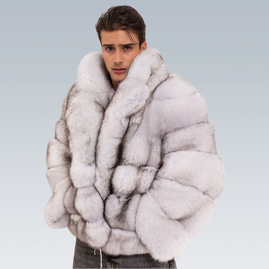 

Real Fur Coat Men Winter Jackets Full Skin Natural Fox Fur Coats Lapel Blue Fox Fur Jacket High Quality Warm New Arrivals