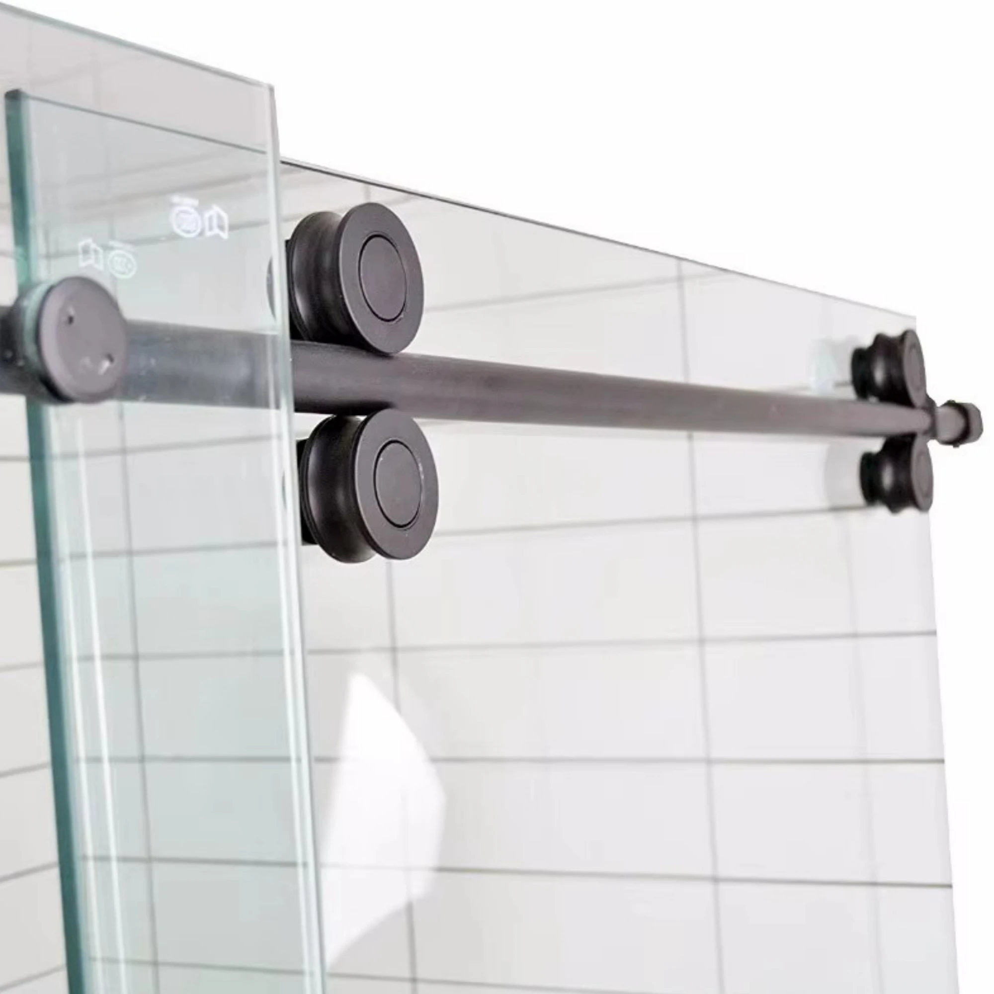 

5 футов/6,6 футов черный двойной ролик из нержавеющей стали безрамный раздвижной стеклянный комплект оборудования для душевой двери