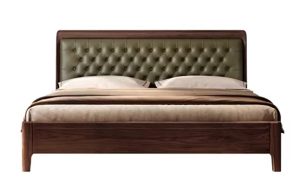 

Black Walnut Bed 1.8 Meters, New Chinese Double Bed, Master Bedroom Atmospheric Wedding Bed