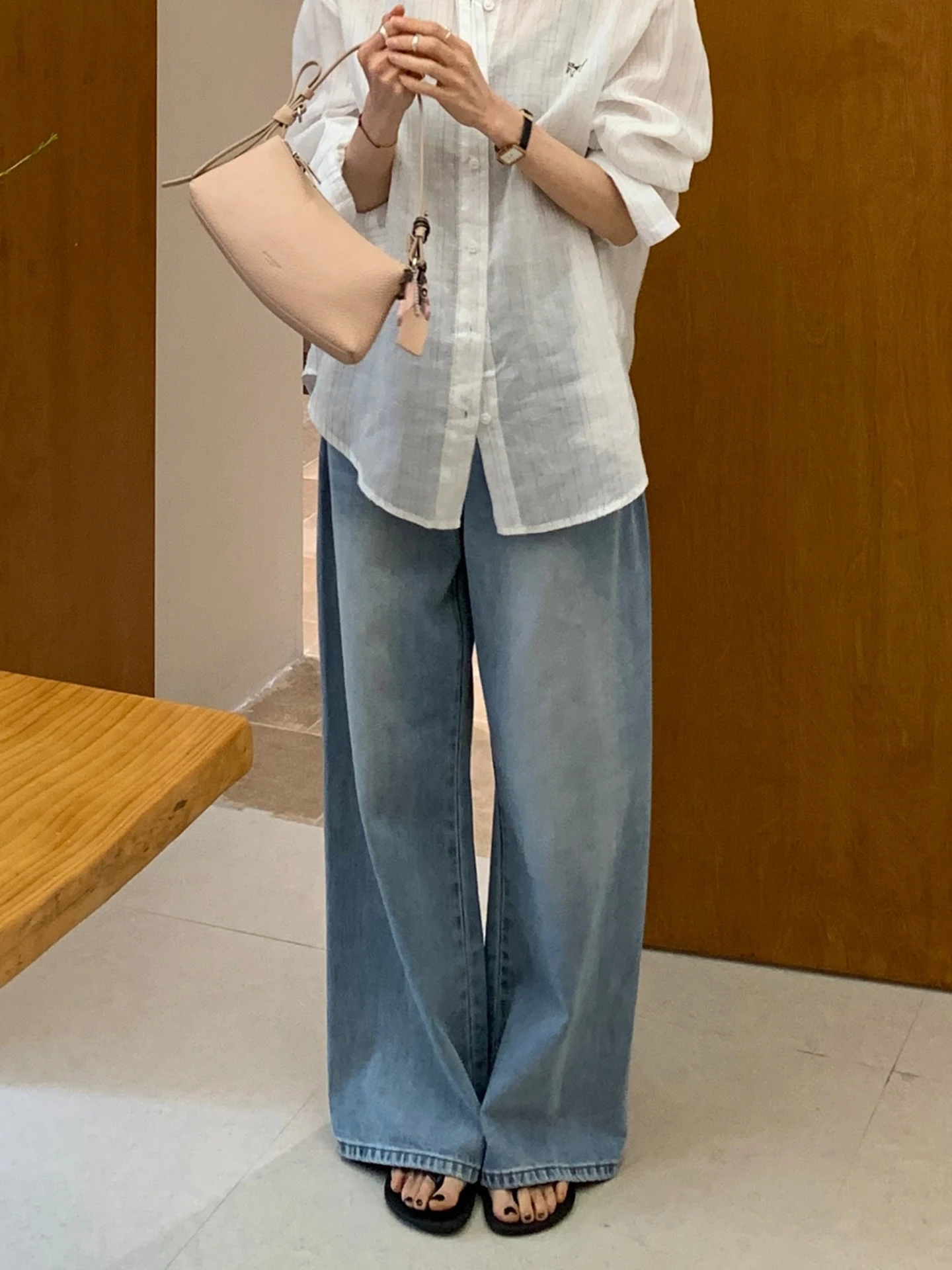 

High Waist Wide Leg Blue Waed Denim Jeans Women Spring New Sle Slimming Concealing Vintage High Waist Jeans