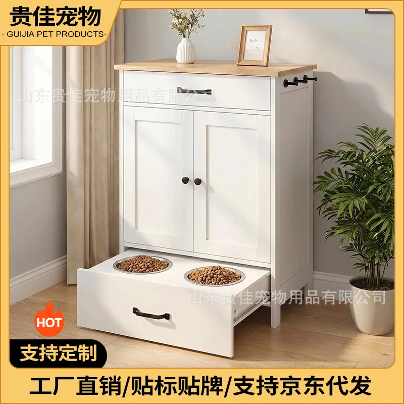 Wooden pet feeding cabinet Anti-knock stainless steel bowl Dog food cabinet Dog feeding bowl Pet cabinet Human pet locker