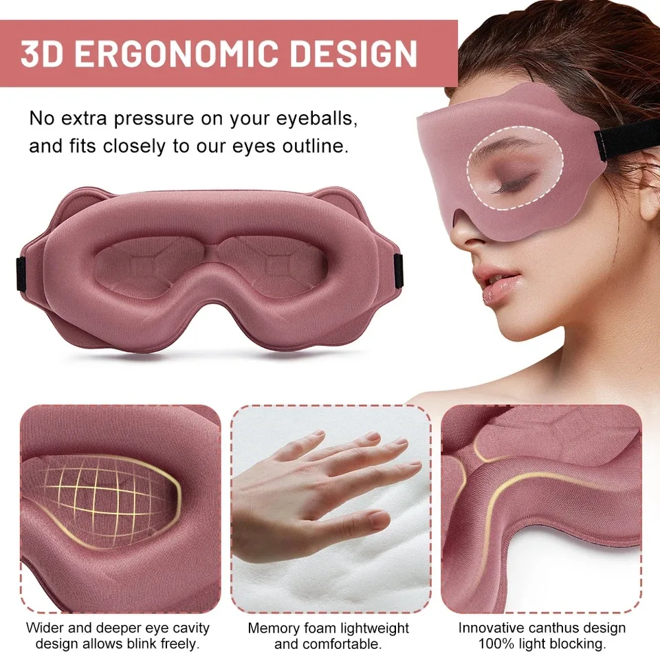 Maska do spania 3D Blockout Light Blindfold Sleeping Aid Eye Mask Miękka pianka z pamięcią kształtu Maska na twarz Eyeshade Slaapmasker Eye Cover Patch