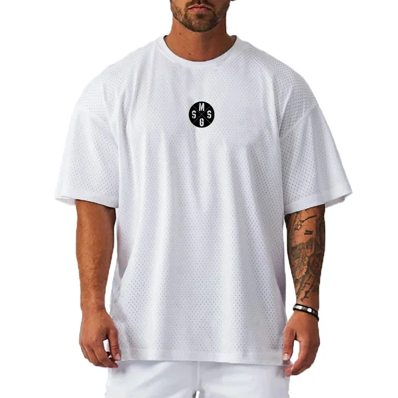

Summer Fashion Casual Breathable Quick Dry Mesh Printed O-neck Oversized Gym Bodybuilding Running Sports Mens T-Shirt