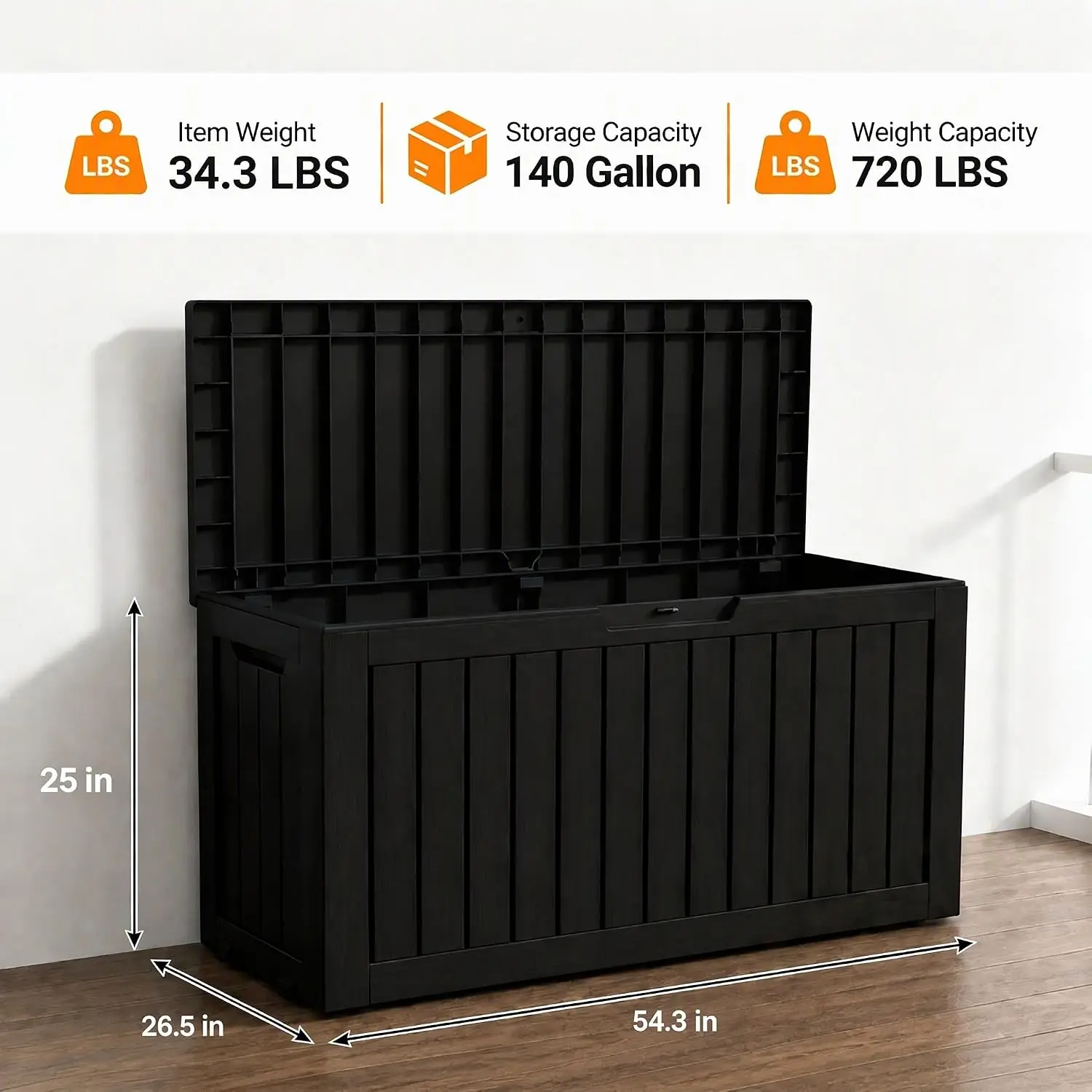 140 Gallon Resin Deck Box, Package Delivery Box with Lockable Lid, Waterproof Outdoor Storage Box For Garden Tools, Patio Cushio
