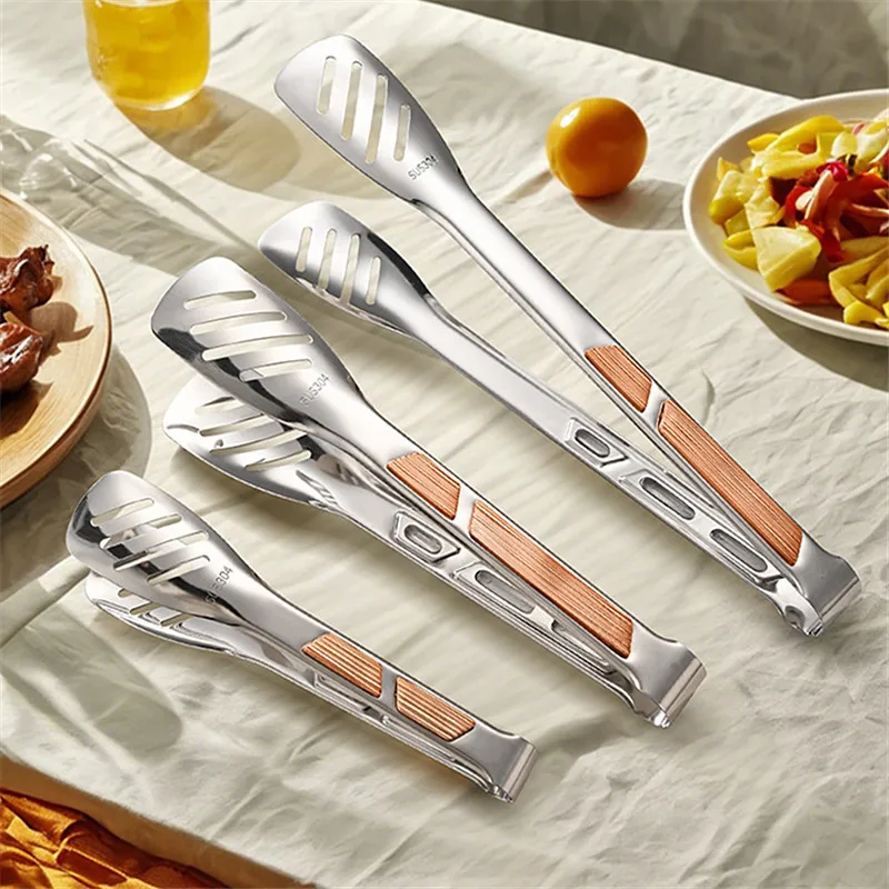 Stripes Non-slip 304 Stainless Steel Steak Clip Log Color Bread Meat Table Tongs Buffet Food Tong for Fruit Dessert Salad