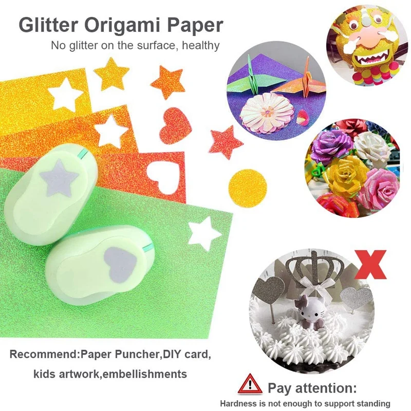 50 Blatt farbiges Origami-Glitzerpapier zum Basteln, Origami für DIY-Stanzer, Geschenkbox, Verpackung, Geburtstagsparty, Dekoration, Sammelalbum